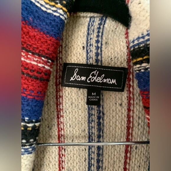 Sam Edelman Aztec Open Front Waterfall Sleeveless Striped Vest Cardigan | Medium - Picture 2 of 6